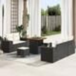 vidaXL Set de canapé de jardin 8 pièces avec des coussins en noir, poly rattan et acacia.