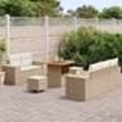 vidaXL Ensemble de canapés de jardin 8 pièces avec coussins en rotin poly beige et acacia.