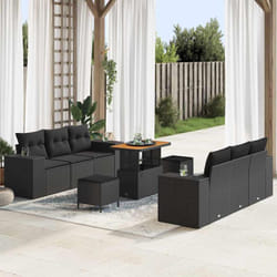 Vidaxl Ensemble De Canapé De Jardin 9 Pcs Noir Poly Rotin
