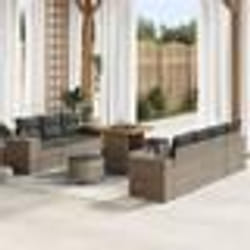 vidaXL Groupe de canapé de jardin 10 pièces avec des coussins en poly rotin gris et acacia