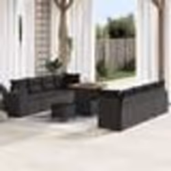 vidaXL Ensemble de canapé de jardin 11 pièces avec coussins en poly rattan noir et acacia.