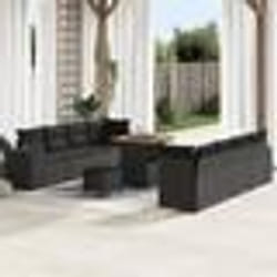 vidaXL Ensemble de canapé de jardin 11 pièces avec coussins en poly rattan noir et acacia.
