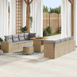 vidaXL Ensemble de canapé de jardin 11 pcs Beige polyrotin