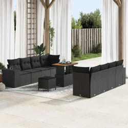 vidaXL Ensemble de canapé de jardin 11 pcs Noir polyrotin