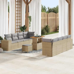 vidaXL Ensemble de canapé de jardin 11 pcs Beige polyrotin