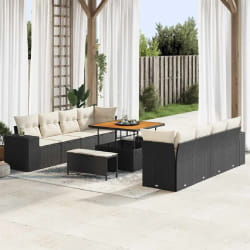 vidaXL Ensemble de canapé de jardin 11 pcs Noir polyrotin