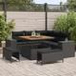 vidaXL Ensemble de jardin 8 pièces avec coussins en poly rattan noir et acacia.
