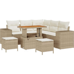 Ensemble de 8 pièces de canapé de jardin avec coussins beige en rattan, Ensemble de salle à manger de jardin de 3 pièces avec coussins beige en