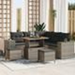 vidaXL Ensemble de canapés de jardin de 8 pièces avec des coussins en rotin poly gris et acacia.