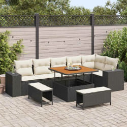 vidaXL Ensemble de canapé de jardin 9 pcs Noir polyrotin