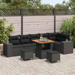 vidaXL Ensemble de canapé de jardin 9 pcs Noir polyrotin