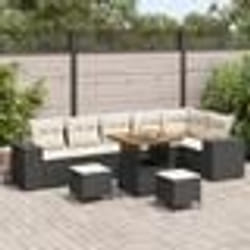 vidaXL Ensemble de salon de jardin 9 pièces avec coussins en poly rattan noir et acacia.