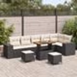 vidaXL Ensemble de canapés de jardin 9 pièces avec coussins en rotin noir et acacia.