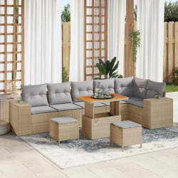 vidaXL Ensemble de canapé de jardin 9 pcs Beige polyrotin