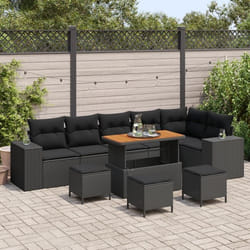 Ensemble de salon de jardin de 10 pièces en rotin noir avec coussins vidaXL acacia 3362029