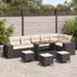 vidaXL Canapé de jardin 10 pièces avec coussins en polyrotin noir et acacia.