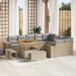vidaXL Set de canapé de jardin 12 pièces avec coussins beiges en rotin synthétique et acacia
