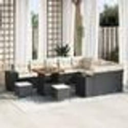 vidaXL Ensemble de canapé de jardin de 12 pièces avec des coussins en poly rotin noir et acacia.
