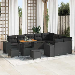 vidaXL Ensemble de canapé de jardin 12 pcs Noir polyrotin