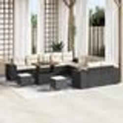 vidaXL Set de canapés de jardin 13 pièces avec des coussins noirs en polyrotin et en acacia.