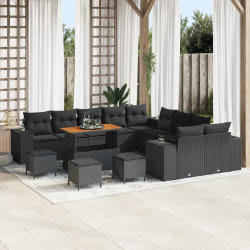 vidaXL Ensemble de canapé de jardin 14 pcs Noir polyrotin