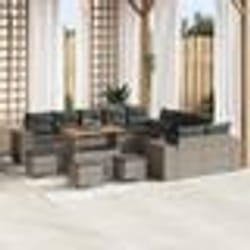 vidaXL Ensemble de Canapés de Jardin 14 Pièces avec Coussins Gris en Rattan Synthétique Acacia