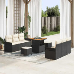 vidaXL Ensemble de canapé de jardin 9 pcs Noir polyrotin