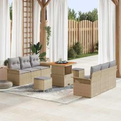vidaXL Ensemble de canapé de jardin 9 pcs Beige polyrotin