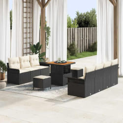 vidaXL Ensemble de canapé de jardin 10 pcs Noir polyrotin