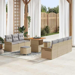 vidaXL Ensemble de salon de jardin 10 pièces avec coussins Rotin synthétique beige et bois dacacia mobilier modulable 3362097