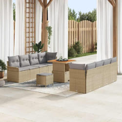 vidaXL Ensemble de canapé de jardin 11 pcs Beige polyrotin