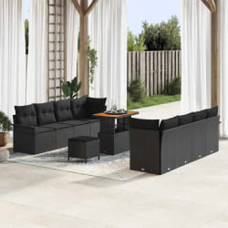 vidaXL Ensemble de canapé de jardin 11 pcs Noir polyrotin