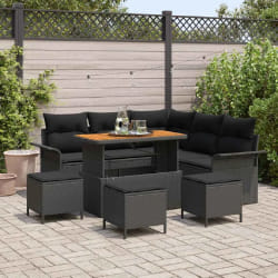 vidaXL Ensemble de canapé de jardin 9 pcs Noir polyrotin