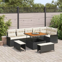 vidaXL Ensemble de canapé de jardin 9 pcs Noir polyrotin