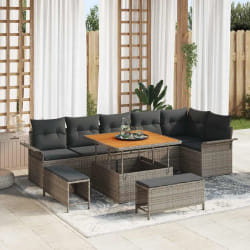vidaXL Ensemble de canapé de jardin 9 pcs Gris polyrotin