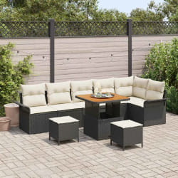 vidaXL Ensemble de canapé de jardin 9 pcs Noir polyrotin