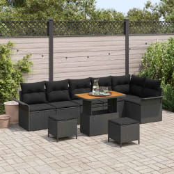 vidaXL Ensemble de canapé de jardin 9 pcs Noir polyrotin