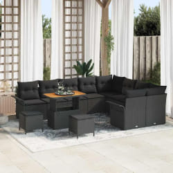 vidaXL Ensemble de canapé de jardin 12 pcs Noir polyrotin