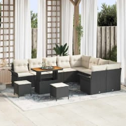 vidaXL Ensemble de canapé de jardin 12 pcs Noir polyrotin