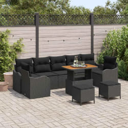 vidaXL Ensemble de canapé de jardin 10 pcs Noir polyrotin