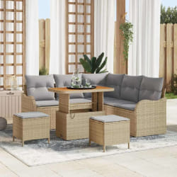 vidaXL Ensemble de canapé de jardin 8 pièces avec coussins beiges en poly rotin et acacia.