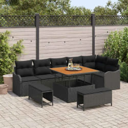 vidaXL Ensemble de canapé de jardin 9 pcs Noir polyrotin