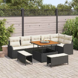 vidaXL Ensemble de canapé de jardin 9 pcs Noir polyrotin