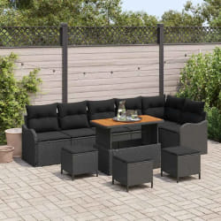 vidaXL Ensemble de canapé de jardin 10 pcs Noir polyrotin