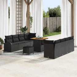 vidaXL Ensemble de canapé de jardin 11 pcs Noir Poly rotin