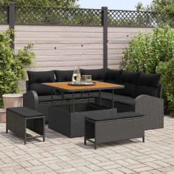 vidaXL Ensemble de canapé de jardin avec coussin 8 pcs Noir Poly rotin
