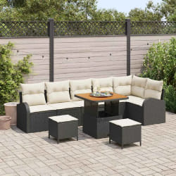 vidaXL Ensemble de canapé de jardin avec coussin 9 pcs Noir Poly rotin