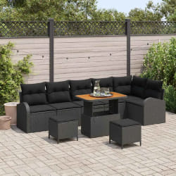 vidaXL Ensemble de canapé de jardin avec coussin 9 pcs Noir Poly rotin