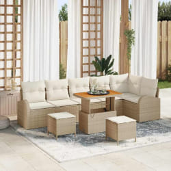 vidaXL Ensemble de canapé de jardin 9 pcs Beige Poly rotin