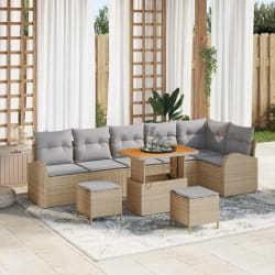 vidaXL Ensemble de canapé de jardin 9 pcs Beige Poly rotin